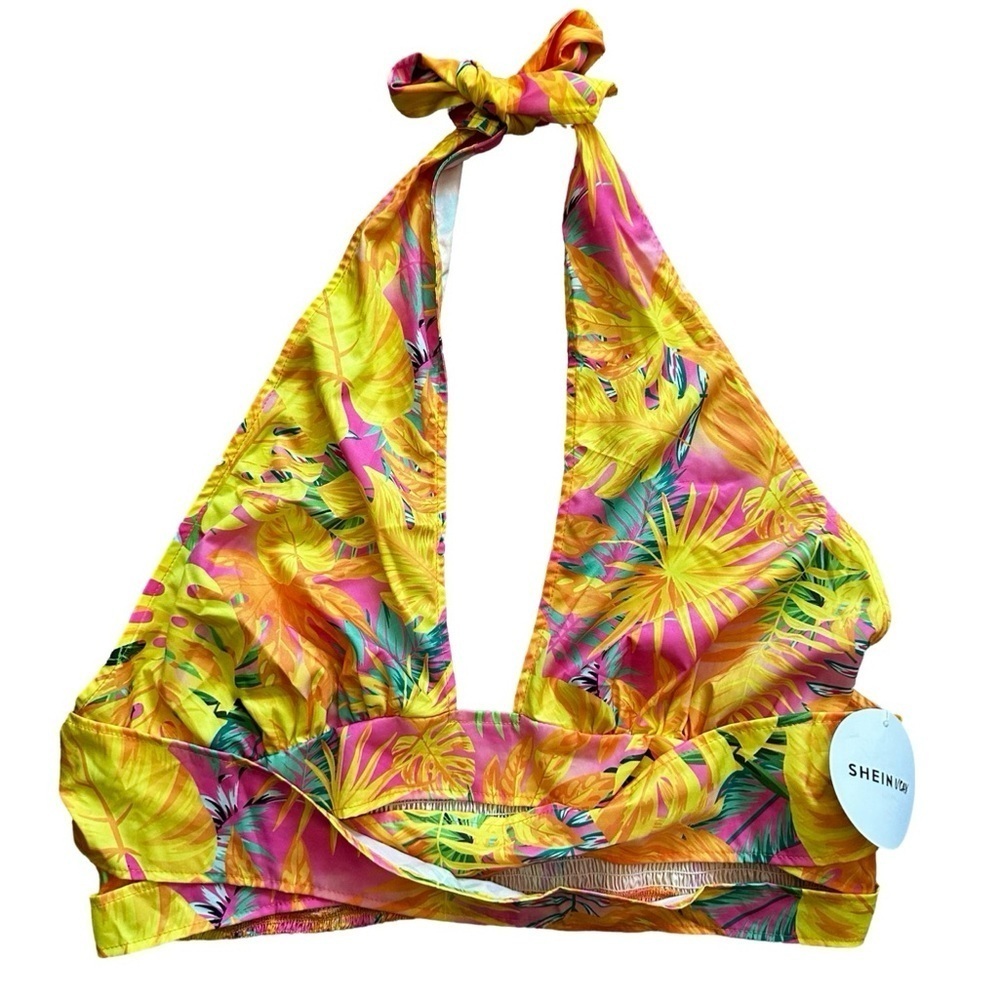 SHEIN VCAY Tropical Halter Top Yellow Pink Orange Women’s Size 3XL.